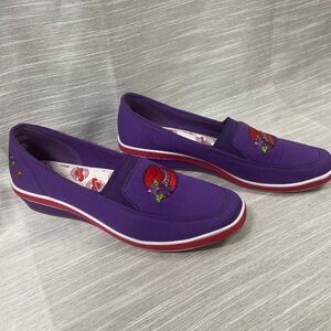 Keds Red Hat Society Purple Slip-On Loafers Grasshoppers Shoes w/ Embroidery 8.5